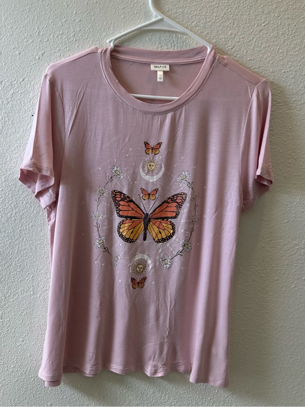 Self-Esteem Pink Butterfly Graphic Short-Sleeve Tee